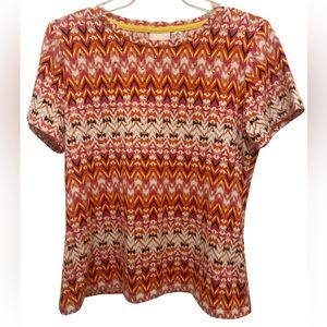 Rafaella Womens Gold Sparkle Multicolored Short Sleeve Top Size SP